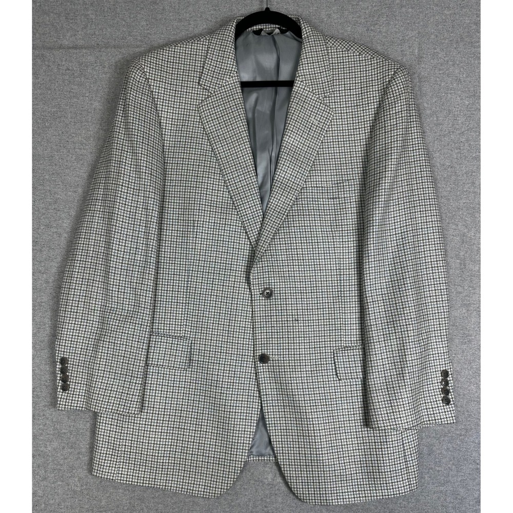 Unbranded Houndstooth Blazer Mens 42R Grey Blue‎ Excellent 2-Button Sport Coat